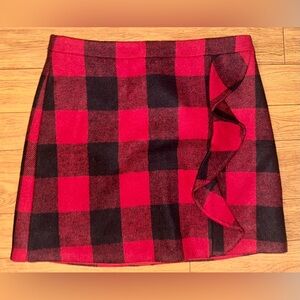 J Crew Wool Buffalo Check Plaid Skirt Ruffle
